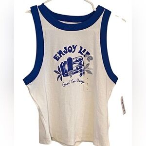 New Old Navy Blue and White Fisherman Aesthetic Graphic Tank Top coastal ontrend